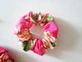Hawaiian scrunchie,pink scrunchie, floral scrunchie,hair ties, elastic, handmade hair accessories