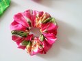 Hawaiian scrunchie,pink scrunchie, floral scrunchie,hair ties, elastic, handmade hair accessories