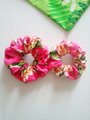 Hawaiian scrunchie,pink scrunchie, floral scrunchie,hair ties, elastic, handmade hair accessories