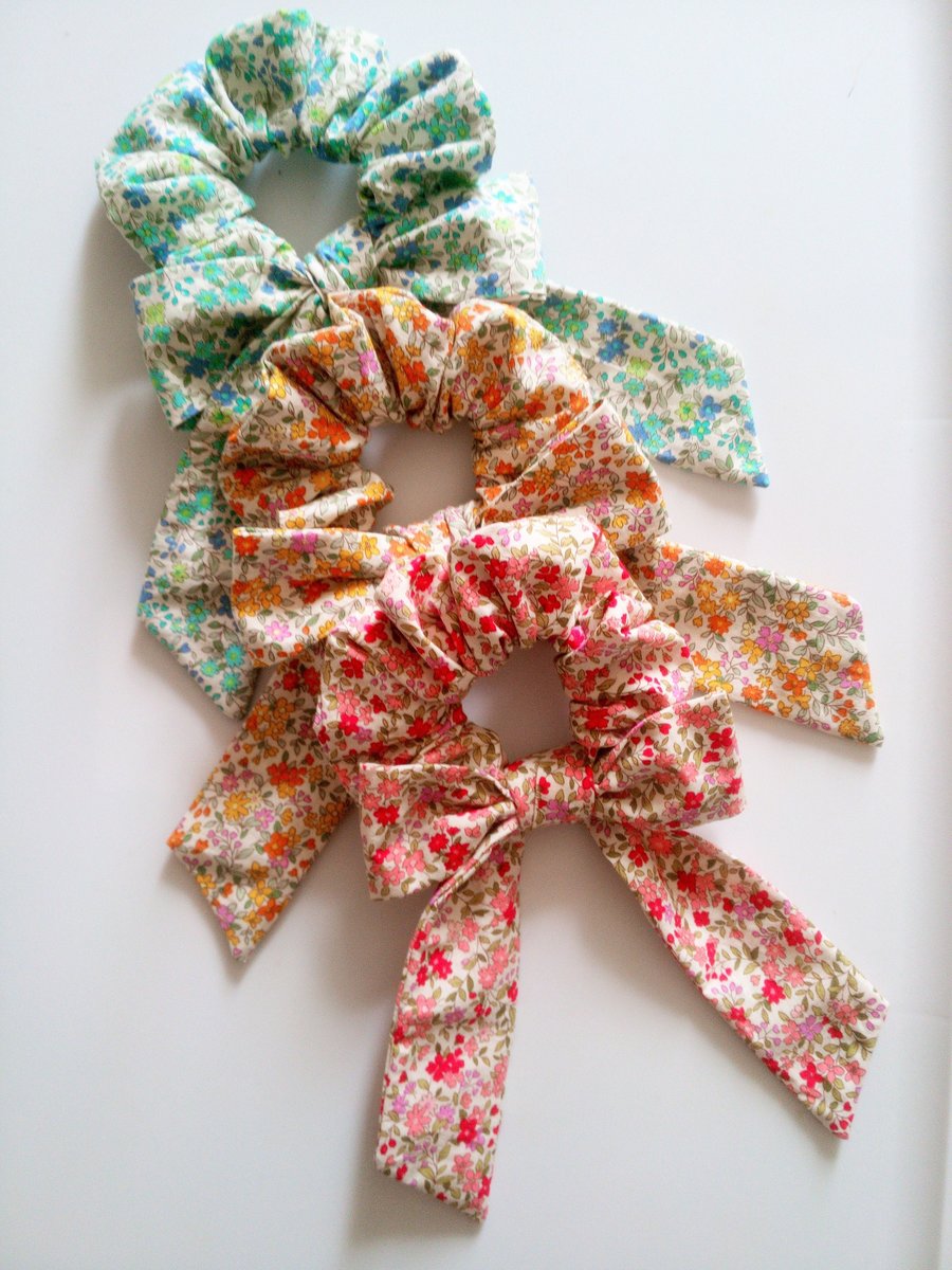 Floral scrunchie, bow scrunchie, adult scrunchie,hair tie, elastic, handmade hair accessories,