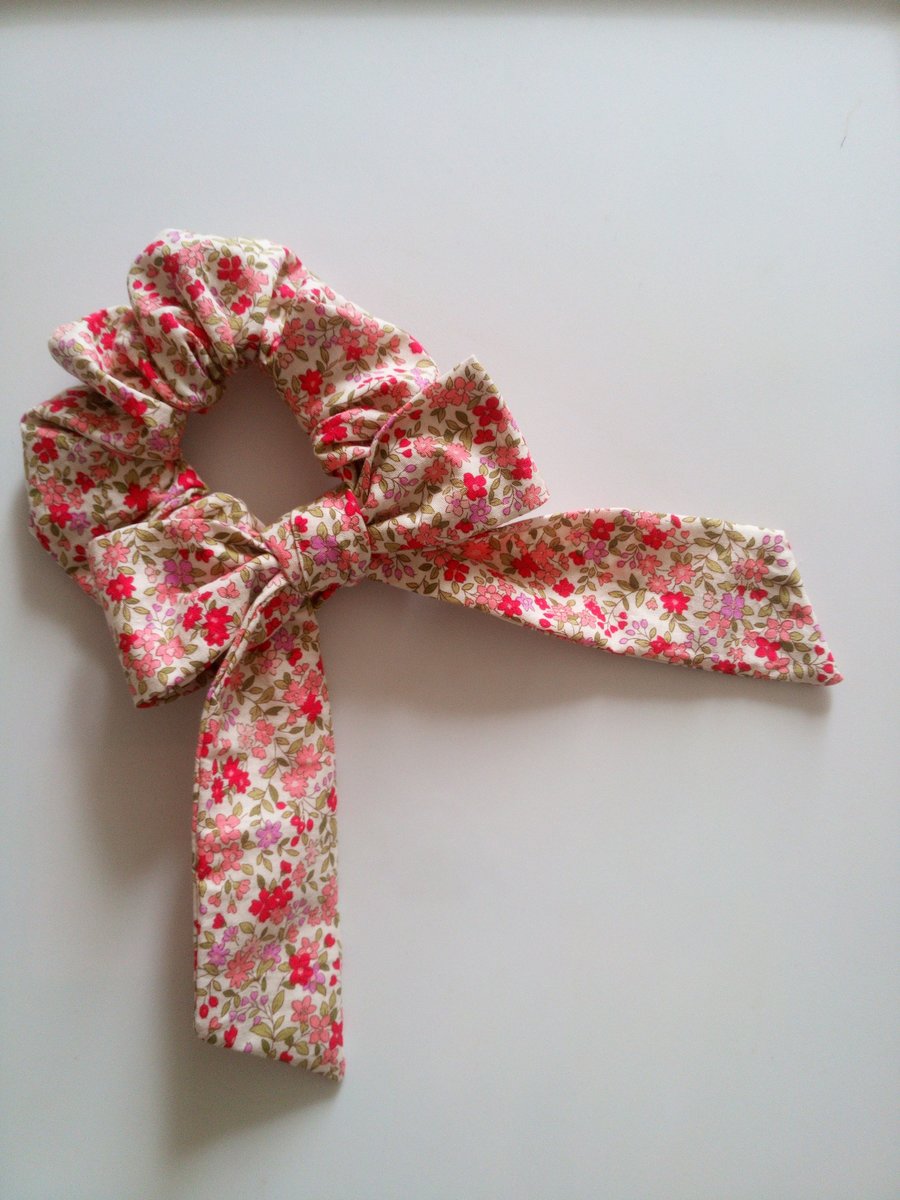 Floral scrunchie, bow scrunchie, adult scrunchie,hair tie, elastic, handmade hair accessories,