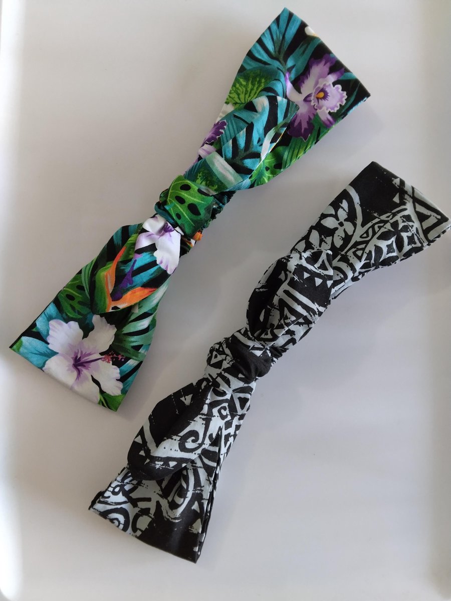 Aloha knotted head band, Hawaiian print,made in Hawaii, adult head band Bunny ears head band, handmade hair accessories