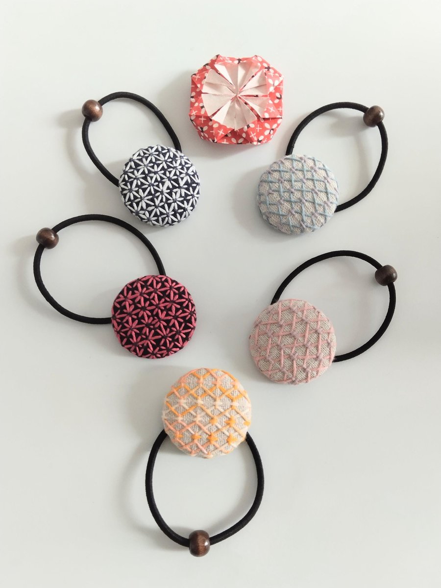 Embroidery Sashiko Japanese hair ties, elastic,hair accessories,adult hair ties.