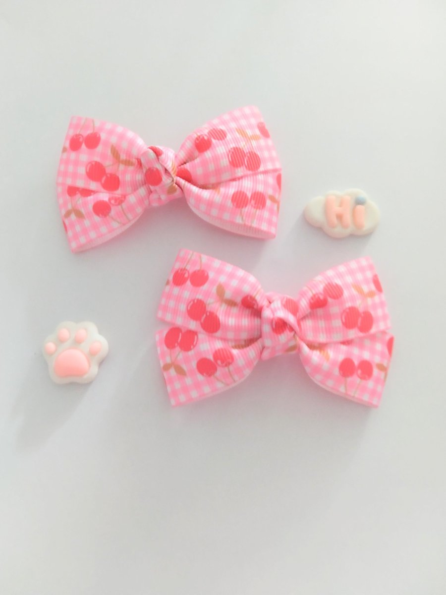 Cherry hair clips,Girl hair clips, piggy bows,pig tail bows,handmade hair bow,kawaii hair clips