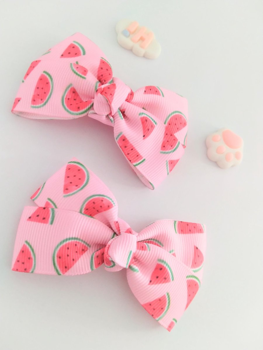 watermelon hair clips, piggy bows,pig tail hair bows,handmade hair bows,kawaii hair clip,kids hair bows