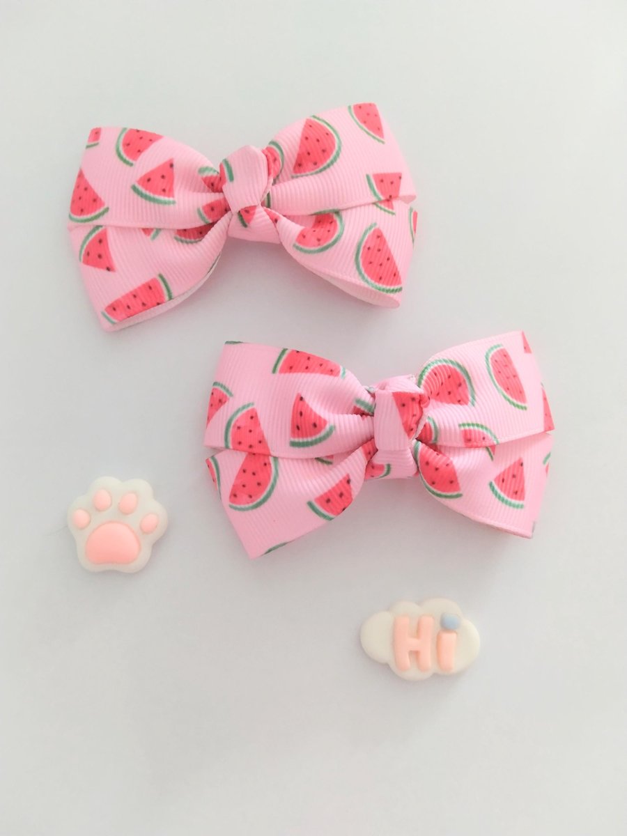 watermelon hair clips, piggy bows,pig tail hair bows,handmade hair bows,kawaii hair clip,kids hair bows