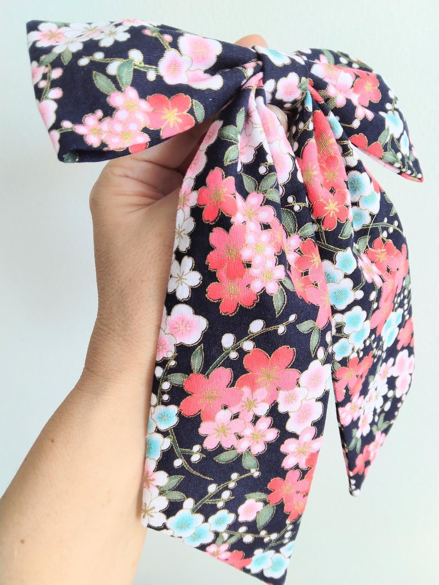 Long tail hair bow, Japanese Sakura hair bow,6"hair bow, Hair accessories