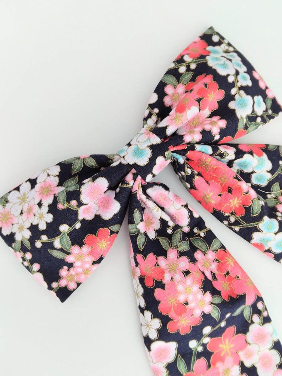 Long tail hair bow, Japanese Sakura hair bow,6"hair bow, Hair accessories