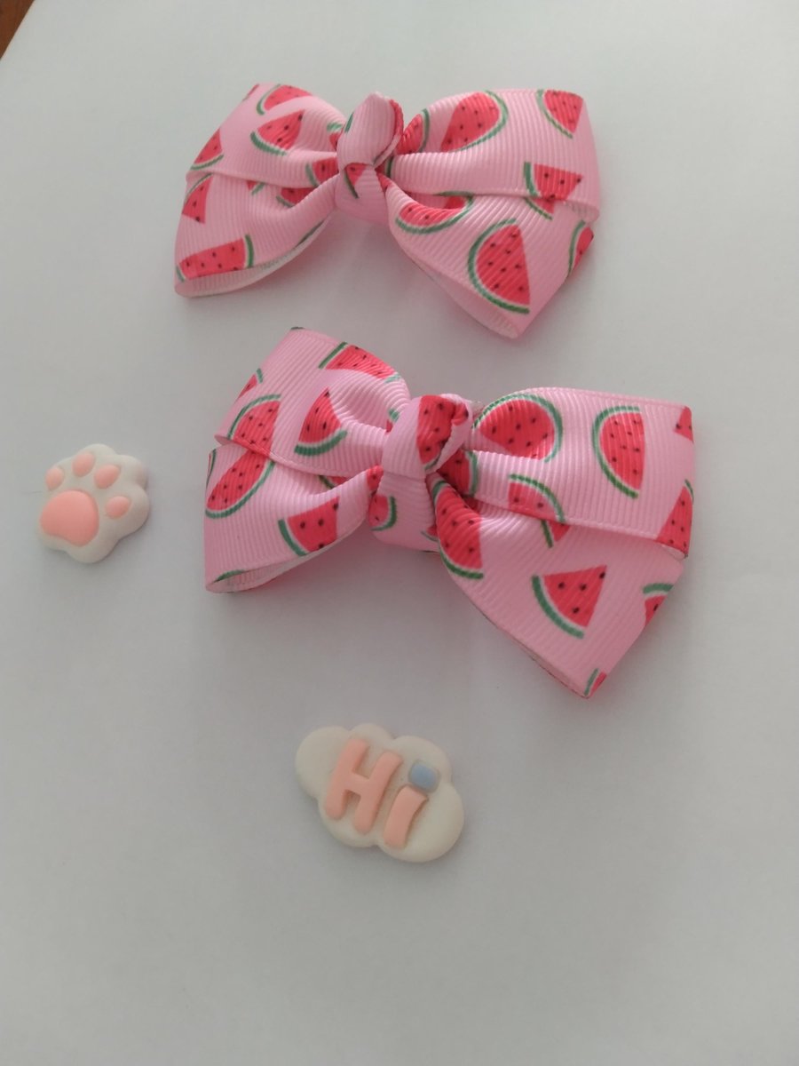 watermelon hair clips, piggy bows,pig tail hair bows,handmade hair bows,kawaii hair clip,kids hair bows
