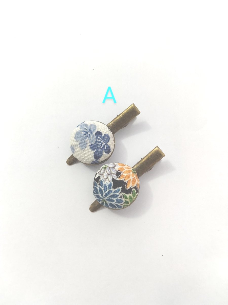 Set of two hair clip,small hair clips,Silk Kimono hair clip,