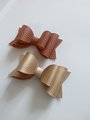Faux leather hair bow, Brown and Gold hair bow, vegan hair bows kids hair bow,