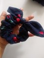 Cherry scrunchie Navy , hair ties, elastic, scrunchy, Bunny ears scrunchie, adult scrunchie