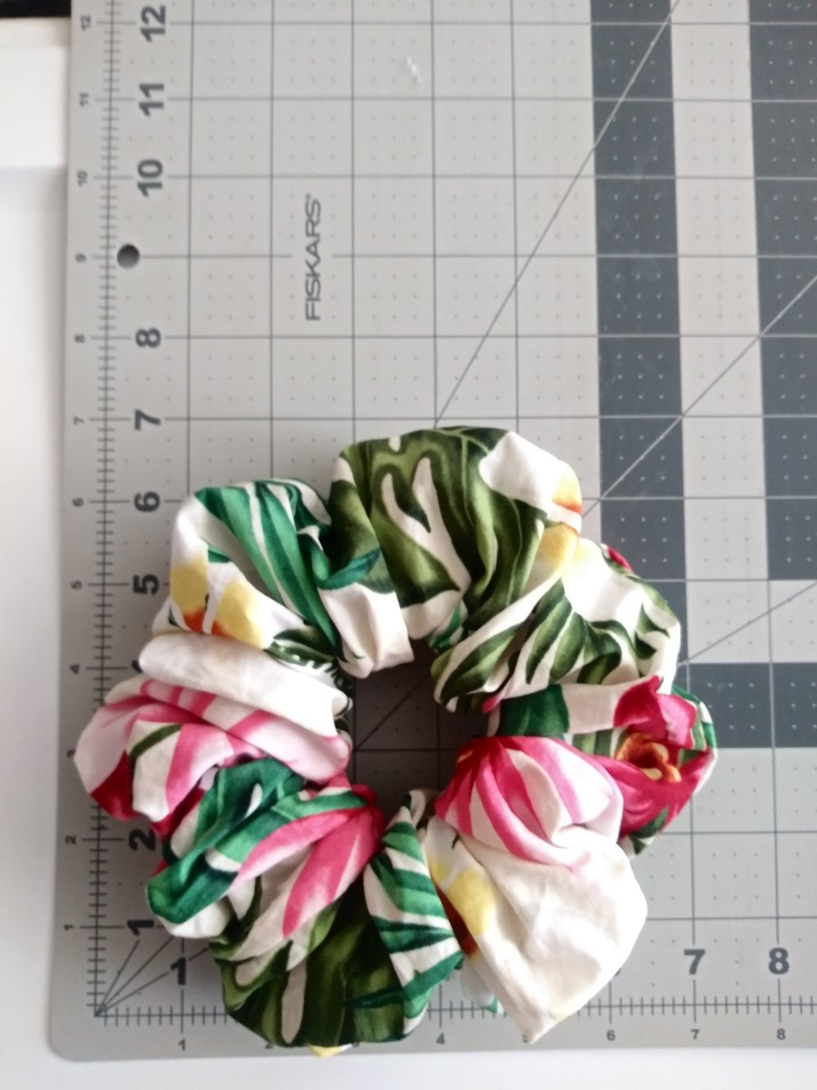 Hawaiian XL Scrunchie,tropical flower, handmade hair accessories,hair ties, elastic