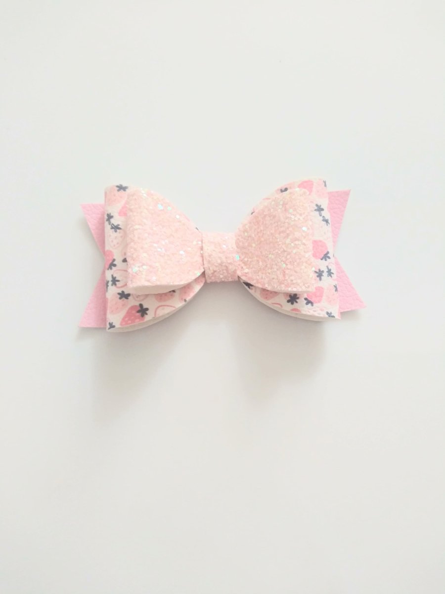 Faux leather Strawberry hair bow,kids hair bow, vegan leather hair bow ,girls hair bow