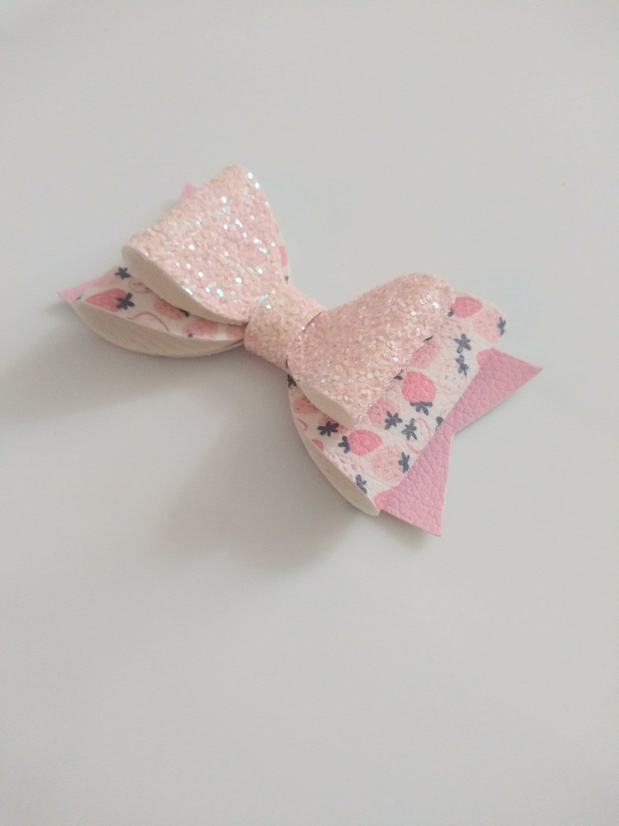 Faux leather Strawberry hair bow,kids hair bow, vegan leather hair bow ,girls hair bow
