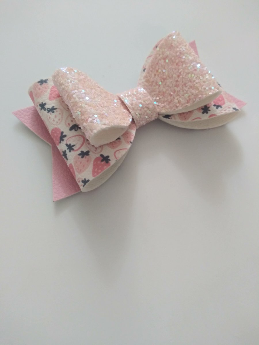 Faux leather Strawberry hair bow,kids hair bow, vegan leather hair bow ,girls hair bow