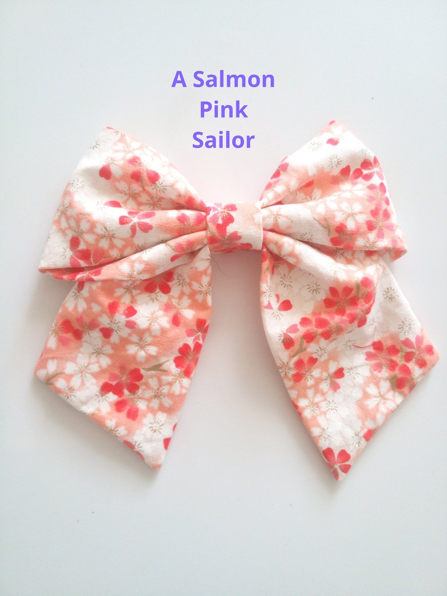 Fabric hair bow, Japanese hair bow, Sailor bow, handmade accessories,Sakura hair bows, cherry blossom, Adult hair bow