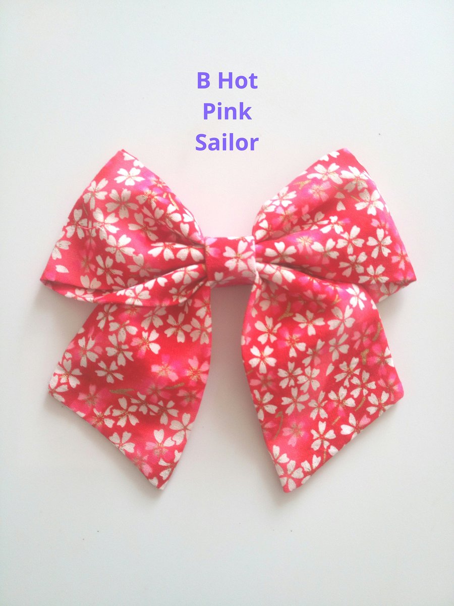 Fabric hair bow, Japanese hair bow, Sailor bow, handmade accessories,Sakura hair bows, cherry blossom, Adult hair bow