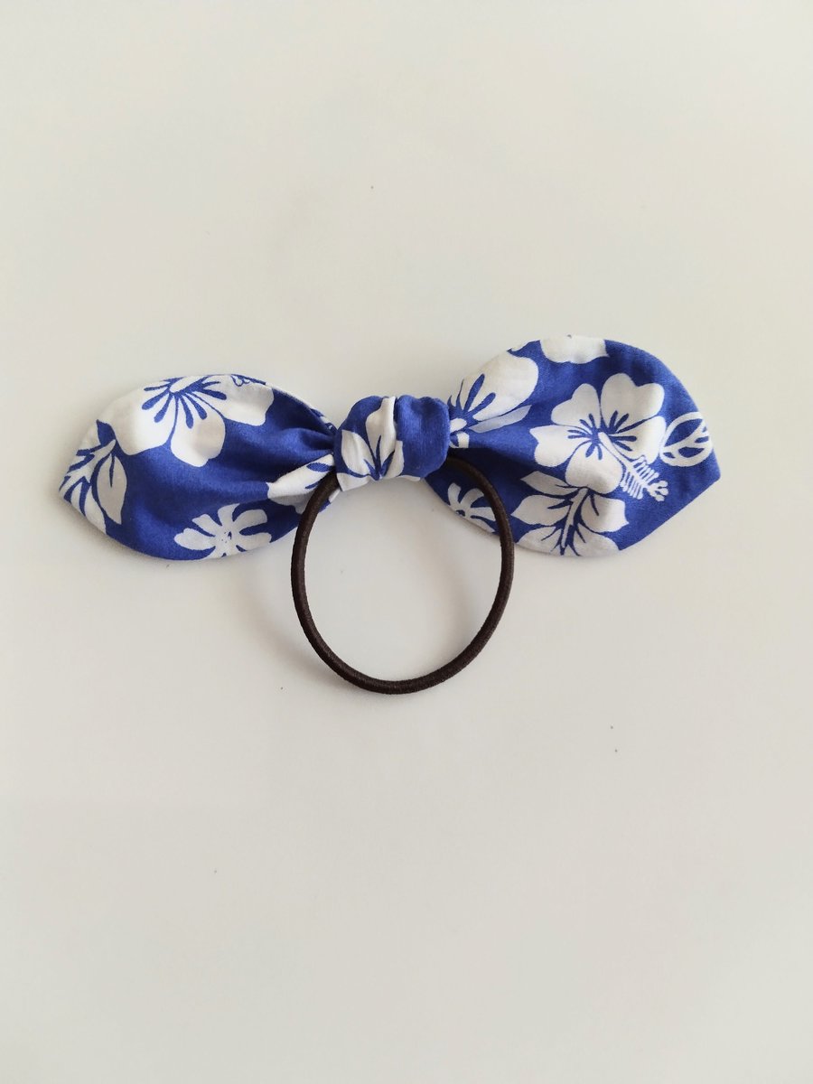 Hawaiian print Bunny ears hair ties, handmade hair accessories, elastic,tropical flower