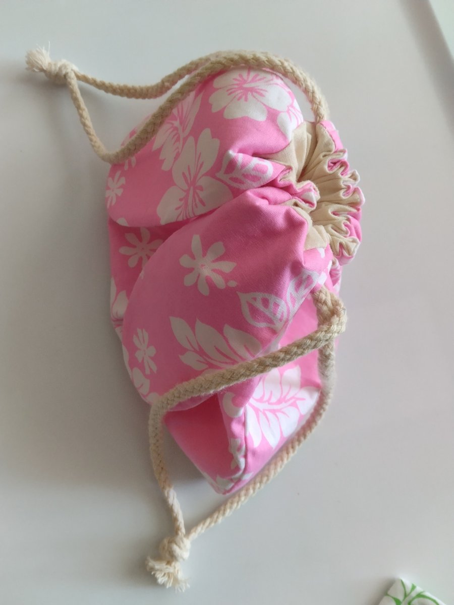 Drawstring bag ,Animal ears, Hawaii print, tropical, Handmade drawstring bags