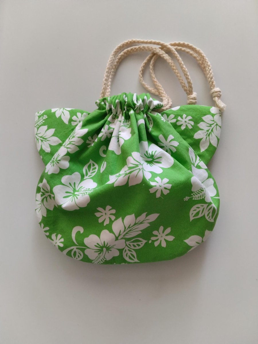 Drawstring bag ,Animal ears, Hawaii print, tropical, Handmade drawstring bags