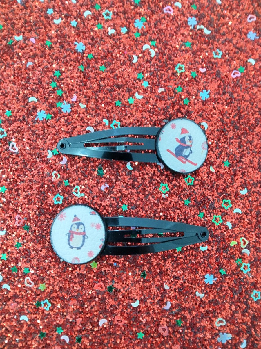 Christmas snap clips, penguin hair clips, holidays hair clips, girls hair clips,.kids hair clips