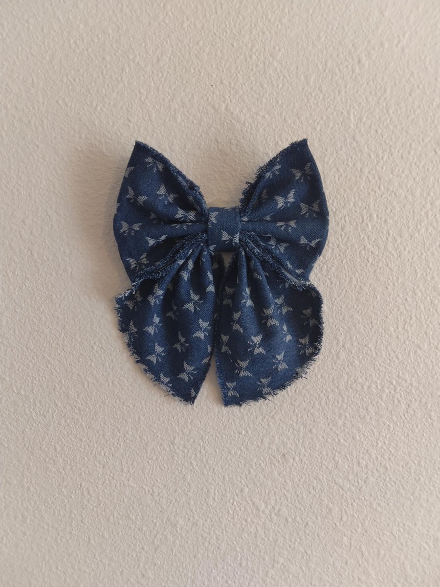 Jeans fabric hair bow,Handmade hair bow