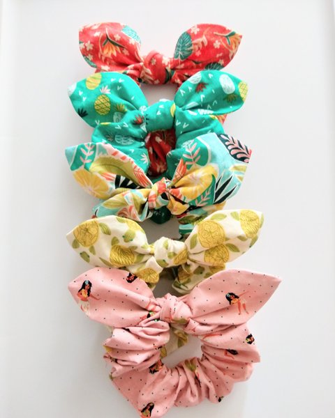 Bunny ears scrunchie, Hawaiian print, adult hair tie, elastic, handmade hair accessories, tropical scrunchie