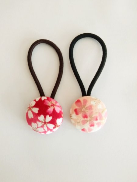 Button hair ties Set of 2, Sakura hair tie, Japanese hair ties,kurumi button hair ties, adult hair ties, handmade accessories