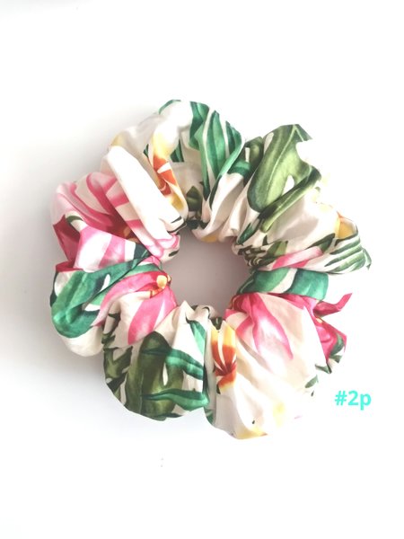Hawaiian XL Scrunchie,tropical flower, handmade hair accessories,hair ties, elastic