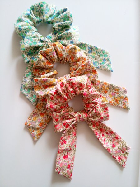 Floral scrunchie, bow scrunchie, adult scrunchie,hair tie, elastic, handmade hair accessories,