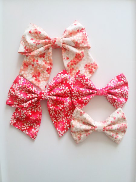 Fabric hair bow, Japanese hair bow, Sailor bow, handmade accessories,Sakura hair bows, cherry blossom, Adult hair bow