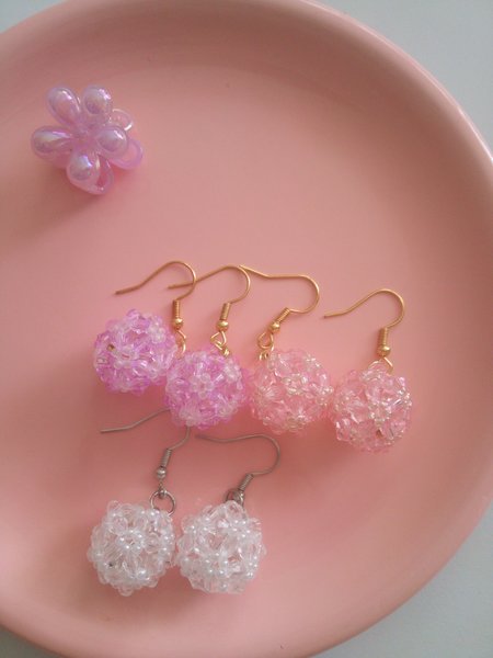 Beads earrings, round earrings, handmade earrings, beads woven earrings , dangle earrings