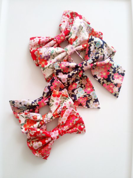 Sakura fabric hair bow, Japanese hair bow, sailor hair bow, handmade accessories, 6" hair bows,hair bow
