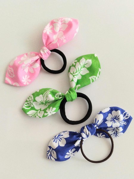 Hawaiian print Bunny ears hair ties, handmade hair accessories, elastic,tropical flower