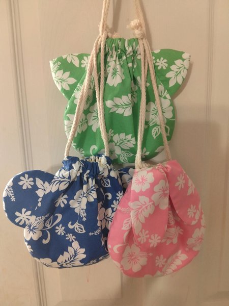Drawstring bag ,Animal ears, Hawaii print, tropical, Handmade drawstring bags