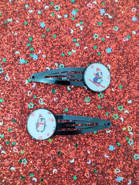 Christmas snap clips, penguin hair clips, holidays hair clips, girls hair clips,.kids hair clips