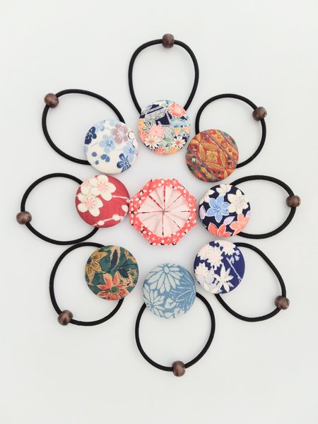 Japanese silk kimono button hair ties ,hair ties,Gift for her,hair ties for adults, elastic