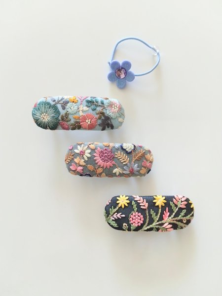 Oriental hair Barrette,French Barrette,hair clips, Floral hair barrette,Gift for her, Fabric covered hair accessories.