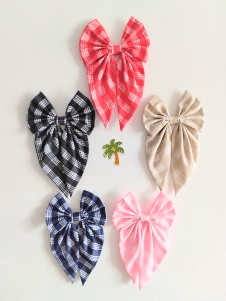 Palaka Plaid long tail hair bow, Hawaiian hair bow ,Handmade hair accessories,Hair bow for adult