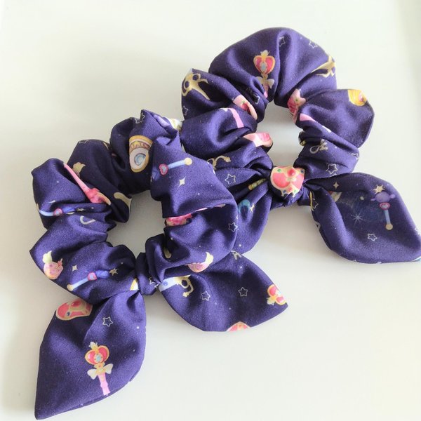 Magical Moon girl fabric hair bow and scrunchie, anime scrunchie, handmade hair accessories,