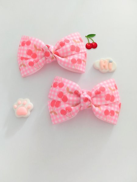 Cherry hair clips,Girl hair clips, piggy bows,pig tail bows,handmade hair bow,kawaii hair clips