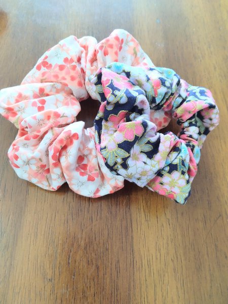 Japanese Sakura hair scrunchie,floral hair ties, hair ties, elastic, hair ties, handmade hair accessories