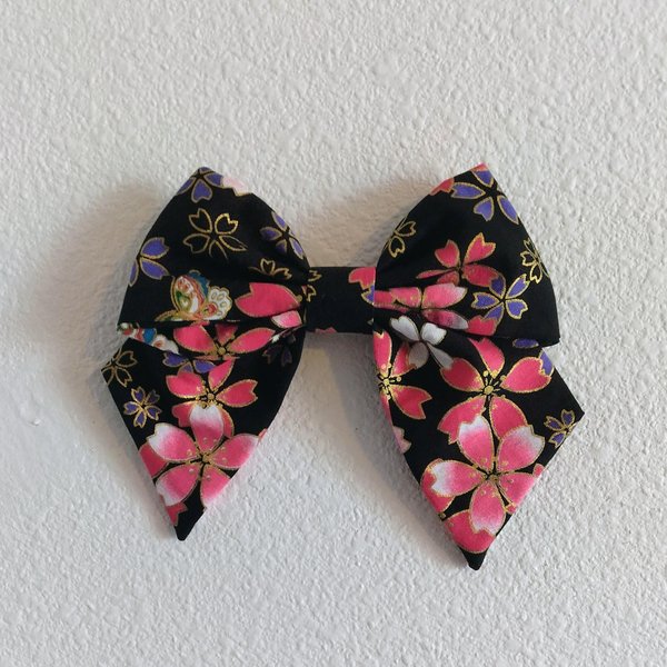 Japanese Cotton Sailor Hair Bow - French Barrette or Clip