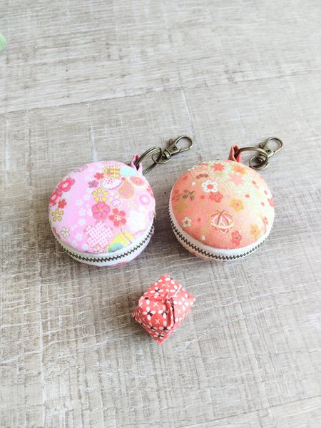 Charm with keychain,Japanese cotton covered charm,Macaroni shaped pouch