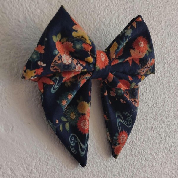 Japanese Cotton Sailor Hair Bow - French Barrette or Clip